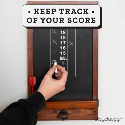 Play Platoon Chalkboard Dart Scoreboard & Holder Wall Mount with Bottle Opener - 10x17 Inch Wood Scoreboard, Professional Accessories, Holds 12 Darts