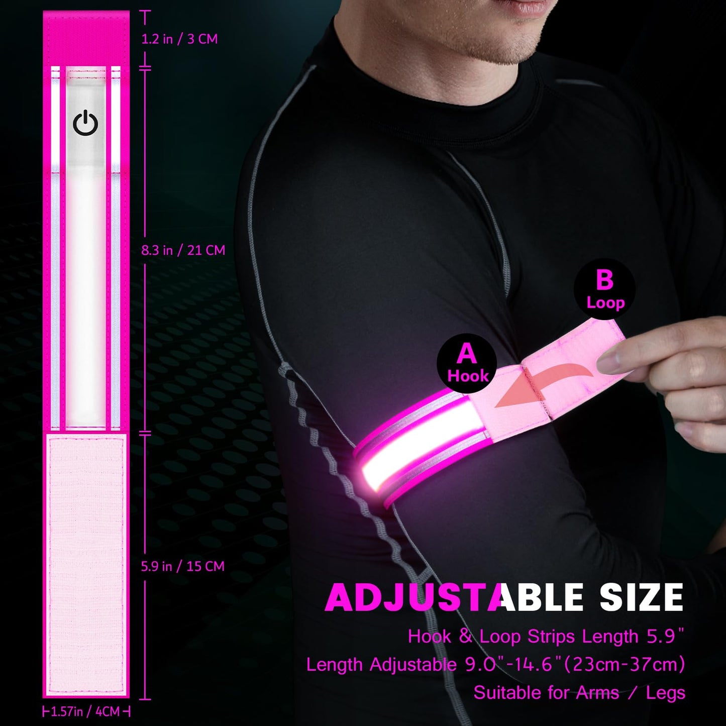 Light Up LED Armband for Running Walking at Night,Reflective Arm Bands for Runners,Rechargeable Jogging Lights,High Visibility Night Running Safety Gear Adjustable Running Women Men Kids (Pink)