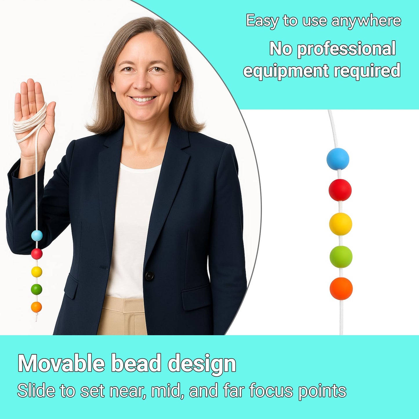 TIESIF 10 Foot with 5 Silicone Beads Vision Convergence Training - Convergence Insufficiency Tool - Train Vision, Athletic Performance, and More!, White
