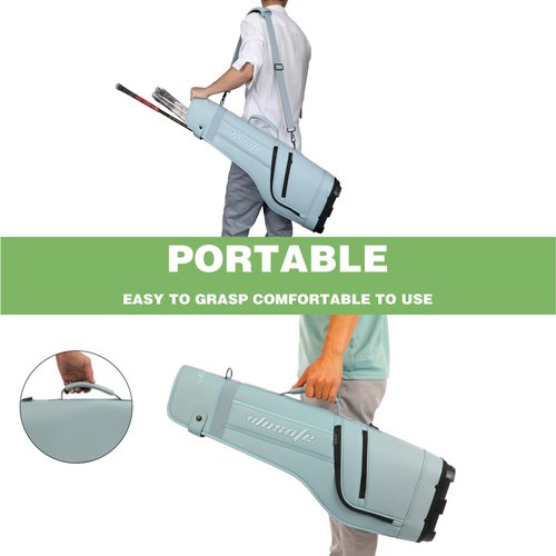 Golf Carry Bag PU Waterproof Small Lightweight Holds a Full Set of Clubs for Travel Driving Range Practice with Shoulder Strap Easy Transport for Women Men(Blue)