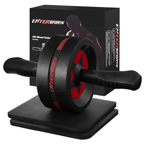EnterSports Ab Roller Wheel for Abs Workout - Abdominal Exercise Equipment with 2 Knee Pads for Home Gym, Core Strength Training, Fitness Equipment for Men & Women (Red)