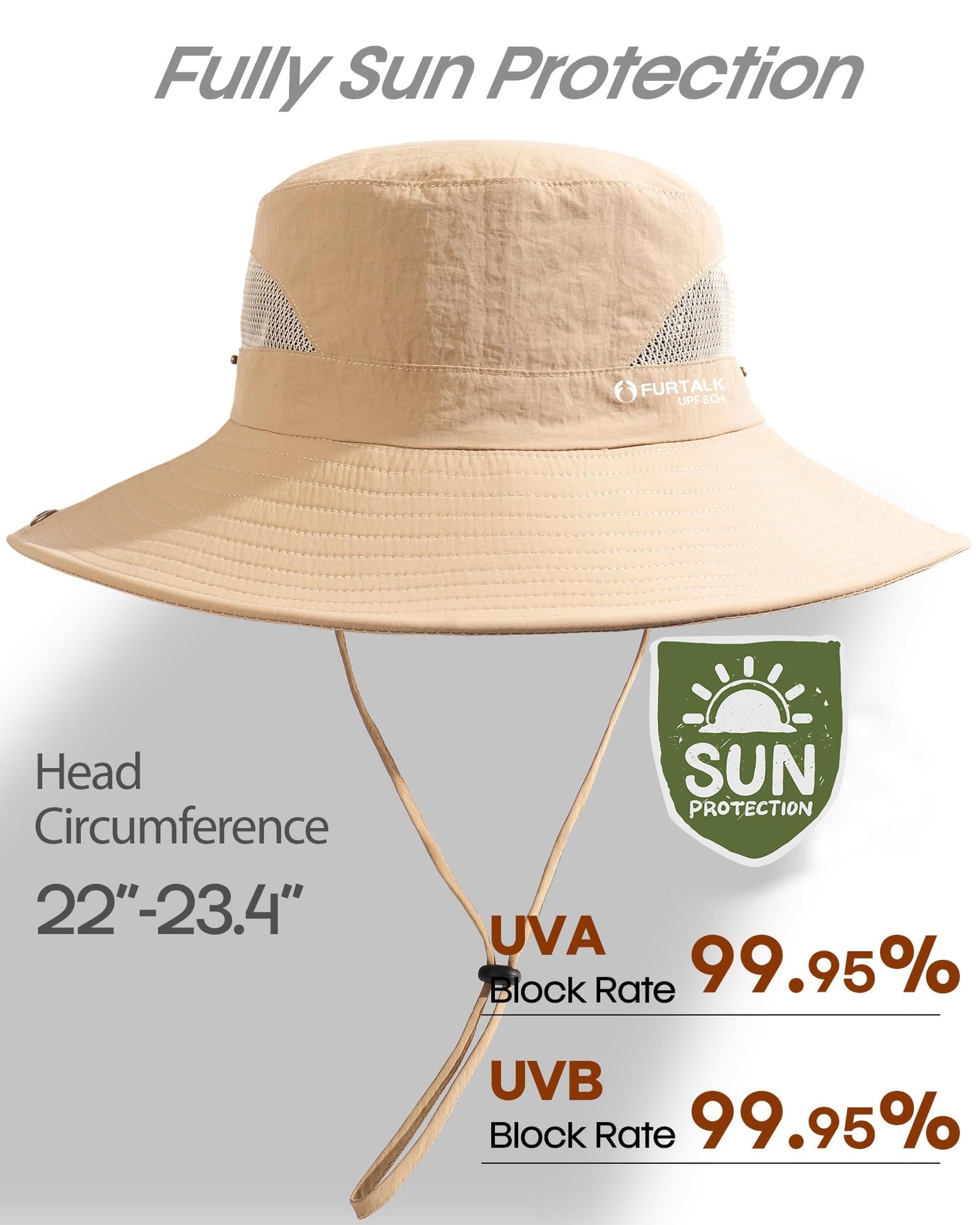 FURTALK Mens Bucket Sun Hat UPF Protection Wide Brim Breathable Fishing Hat