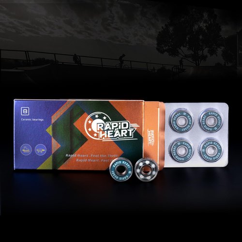 Rapid Heart 8 Pack 608 2RS Precision Ceramic Blue Bearings. 40+ Seconds Spin Test. for Skateboards, Longboards, Inline & Roller Skates. Premium Quality, Affordable Price,High-Performance Alternative.