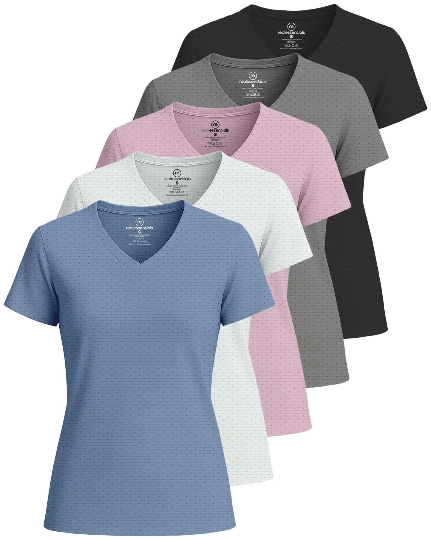 Real Essentials 5 Pack: Women's Short Sleeve Breeze Tech V-Neck T Shirt –Workout Top Wicking Dry Fit Athletic Tee- Set 2,XL