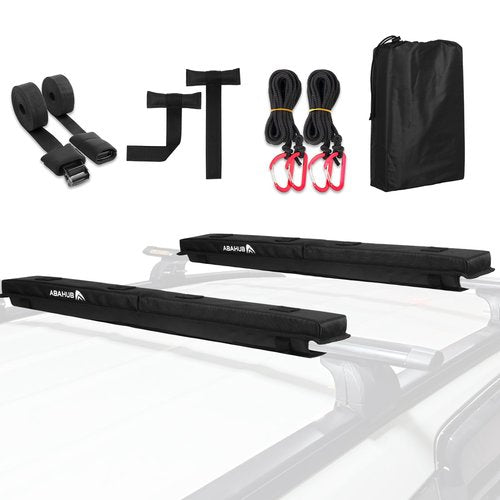 Abahub Soft Roof Rack Pads with 2 Tie Down Straps, 2 Tie Down Ropes, 2 Hood Loops and Storage Bag, for Surfboard, Kayak, Canoe, Heavy Duty Universal Car Roof Racks System (Use with Cross Bar)