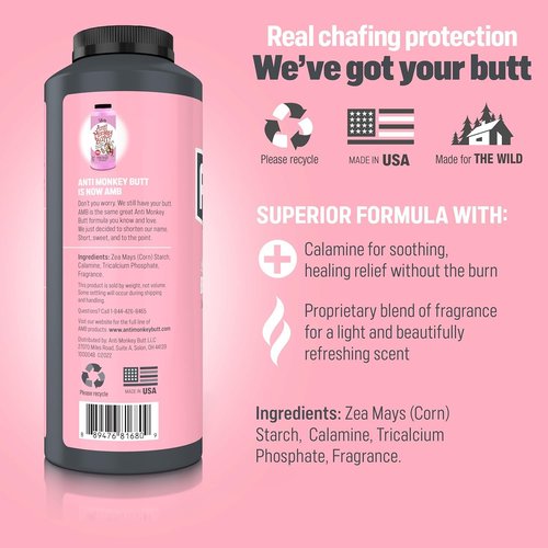 Anti Monkey Butt Body Powder for Women - Talc-Free, Anti-Chafing, Odor Control, & Sweat-Absorbing Powder for Foot, Inner Thighs, & Full Body - with Calamine - Hypoallergenic Formula - 8 oz - 2-Pack