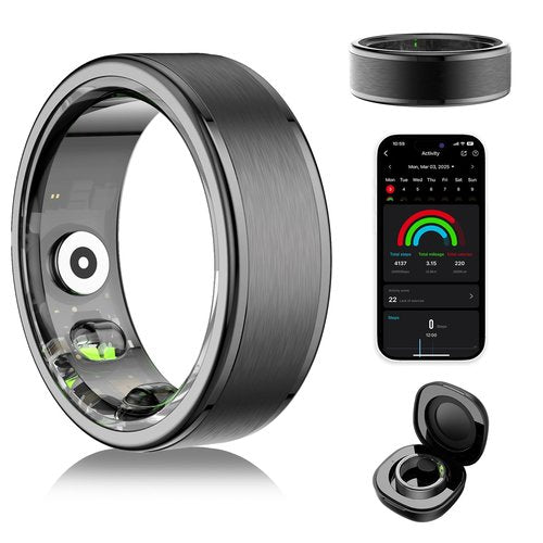 Domhong Smart Ring for Women Men - Fitness Tracker with Heart Rate/Blood Oxygen/Stress Monitor/Steps/Sleep Tracking, No App Subscription, 5ATM Waterproof Health Rings