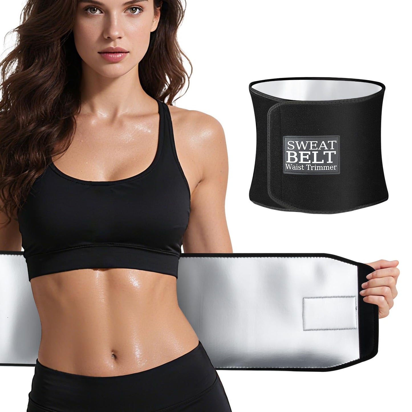 ZPP Waist Trimmer for Women and Men, Sweat Belt Band Belly Stomach Wrap Black/Silver/Medium