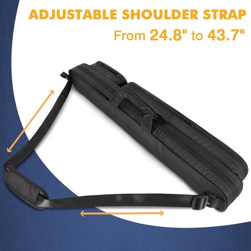 PEKREWS Pool Cue Case - 2x2 Holds 2 Sticks With 2 Accessory Zipper Pockets, Sturdy Polyester Carry Bag With Shoulder Strap Handle, Soft Billiard Sling Bag for Men and Women