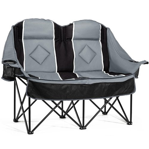 Oversized Double Camping Loveseat Chair for Adults, XL Heavy Duty 2 Person Comfy Couch with Cup Holders & Storage Pocket, Folding Portable Outdoor Chair for Camp, Yard, Fishing, Lawn,Tailgating
