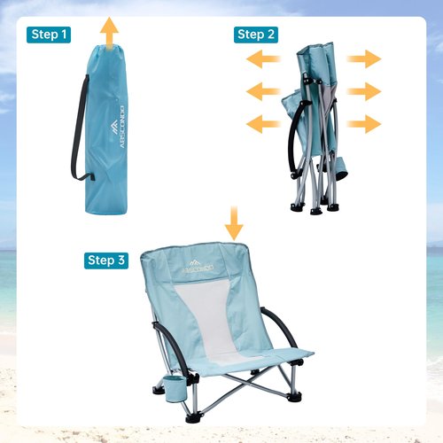 ABSCONDO Low Beach Chair for Camping, Picnic, Sporting,Lightweight Camping Chair for Adults,Folding Beach Chair with Cup Holder & Carry Bag(2pcs)
