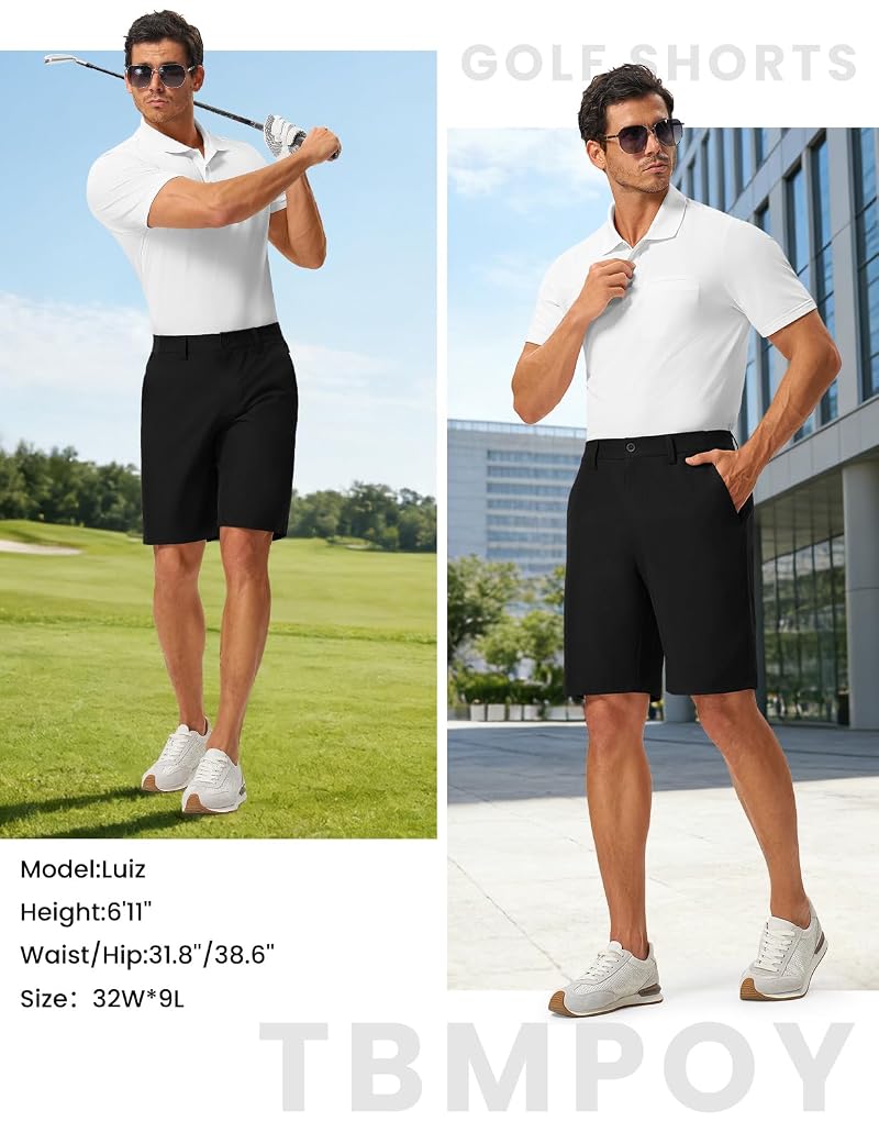 TBMPOY Men's 9" Golf Shorts Stretch Dress Quick Dry Casual with 5