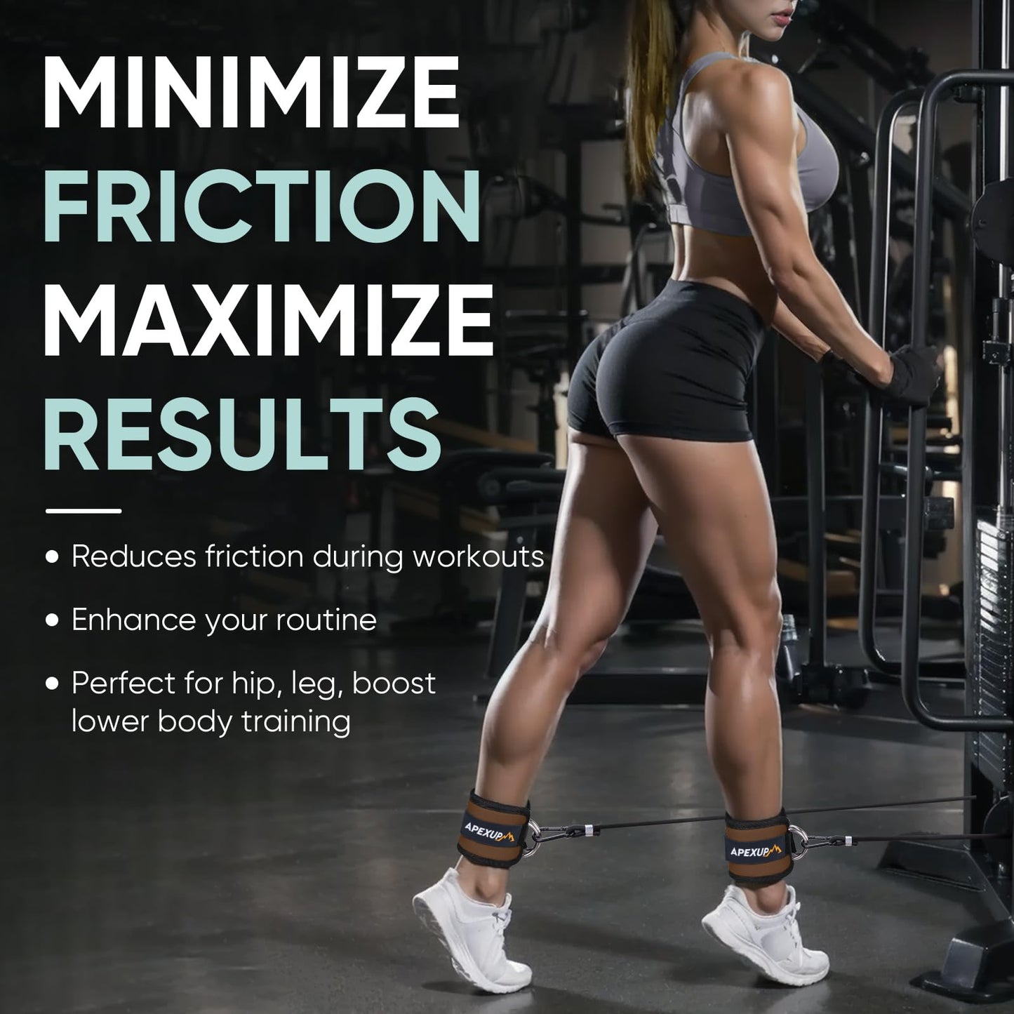 APEXUP Ankle Strap for Cable Machine, Ankle Resistance Bands, Cable Kick Back Straps for Gym, Glute Workouts, Leg Extensions, Adjustable Straps with Neoprene Padding (Pair, Mocha)