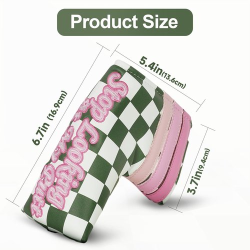 Craftsman Golf Green&White Checkered Putter Headcover Blade Putter Cover Golf Club Headcover Putter Cover for Woman Pink Lettering Fits for Ping Scotty Cameron