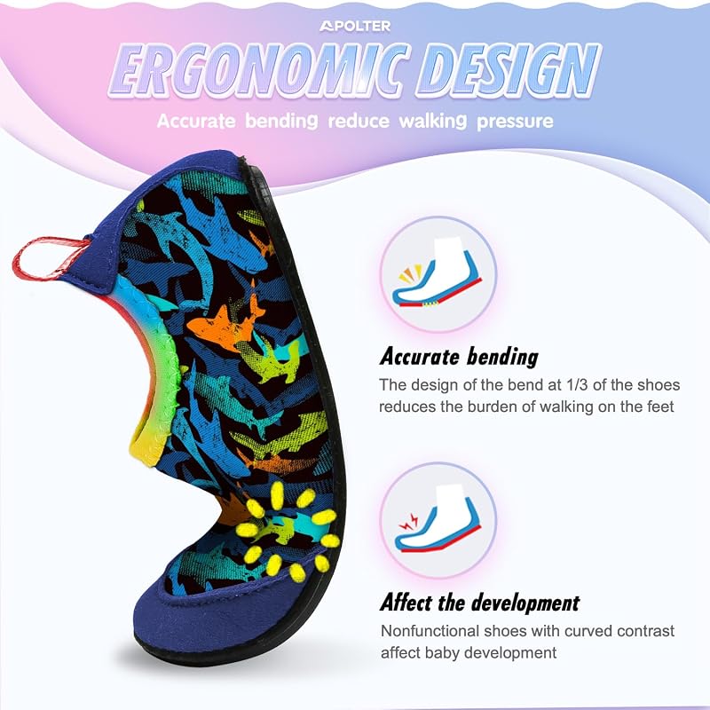 Beach Water Shoes for Kids - Non-Slip Aqua Socks with Colorful Shark Variation (Toddler 3.5-4.5)