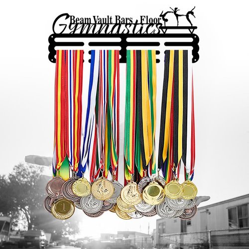 PH PandaHall Medal Hanger Holder Display Rack Gymnastics Medal Hanger Awards Ribbon Cheer 3 Lines Sport Award Rack Wall Mount Metal Frame for Over 50 Medals Necklace Jewelry 15.75 Inch
