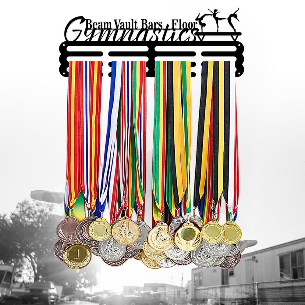 PH PandaHall Medal Hanger Holder Display Rack Gymnastics Medal Hanger Awards Ribbon Cheer 3 Lines Sport Award Rack Wall Mount Metal Frame for Over 50 Medals Necklace Jewelry 15.75 Inch