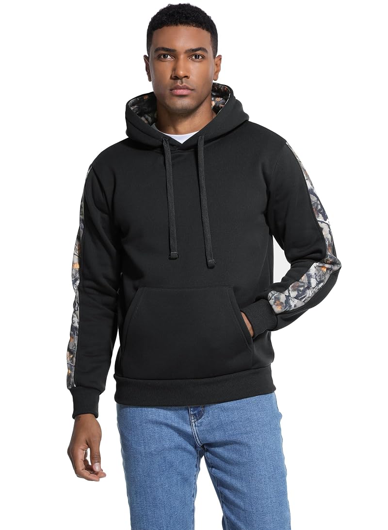 Leidowei Men's Camo Outfitter Fleece Hoodie Pullover with Pocket – Black, XX-Large