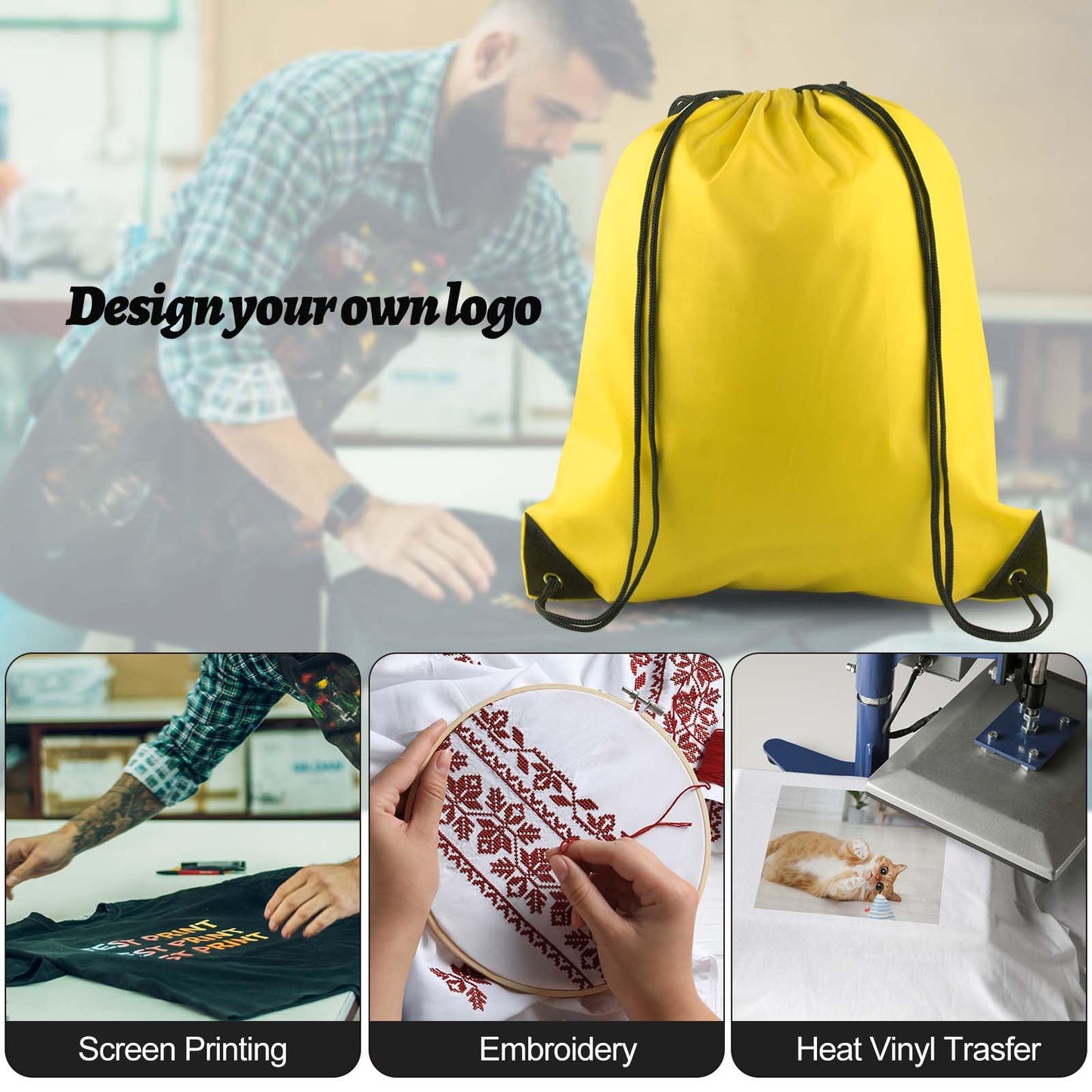 PLULON 15 Pcs Yellow Drawstring Bags, Drawstring Backpack Bulk, Modern Casual Gym Backpack Bags for Yoga Traveling Outdoor Sports