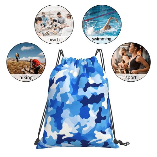 HEILIVIO Drawstring Bags Blue White Camouflage Backpack Bag Travel Beach Sport Gym Sack String Yoga Bag For Men Women