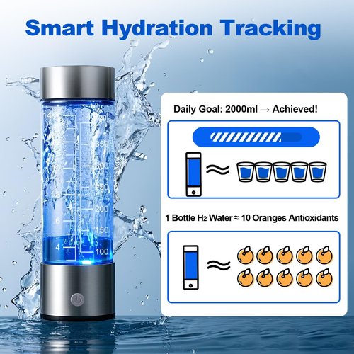 3Min Hydrogen Water Bottle, 1800ppb Hydrogen Water Bottle Generator - SPE/PEM Technology, Gifts for Women, 14OZ Portable Hydrogen Water Generator - Back to School Gift, for Home, Gym, Travel & Office