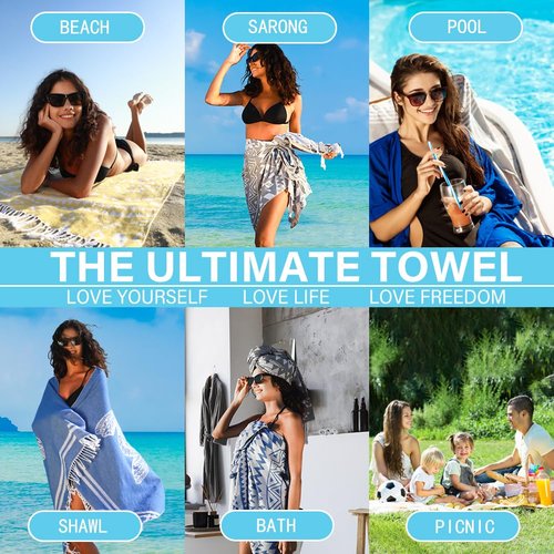 Widdonen 2 Pack Turkish Beach Towel Quick Dry Absorbent Cotton Lightweight Thin Bathroom Bath Pool Swim Towels Extra Large Oversized Sand Free Beach Accessories Essentials Stuff Cloud Adults Gift