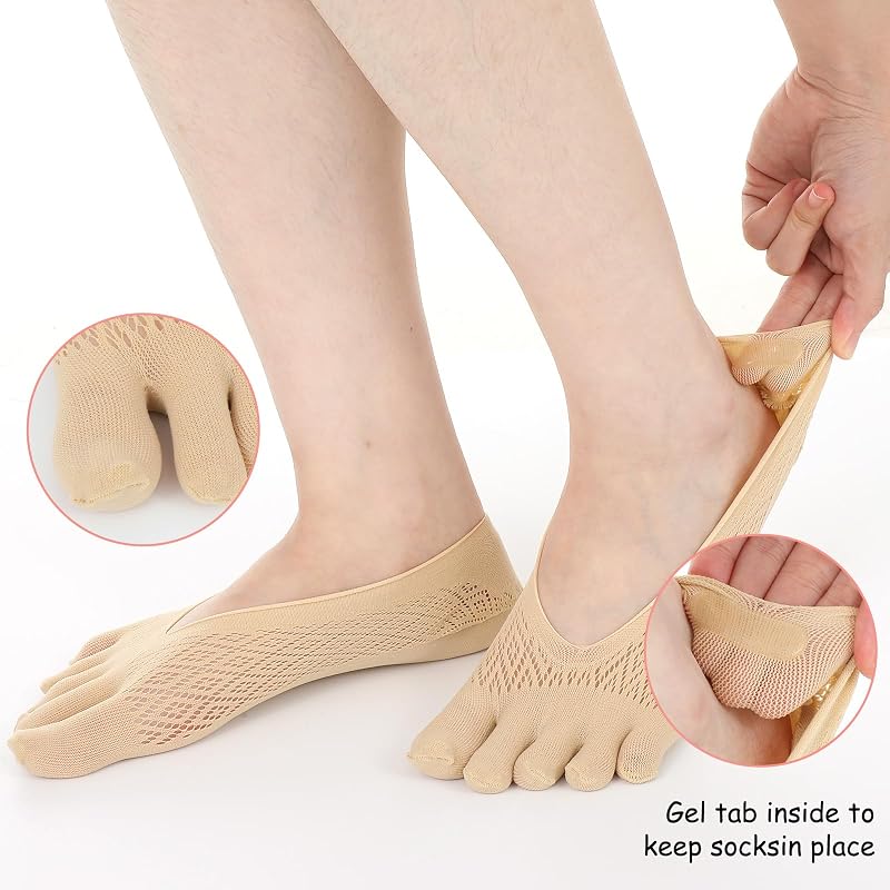 Toe Socks for Bunions, 5 Pairs Five-Finger No-Show Compression Sock Set