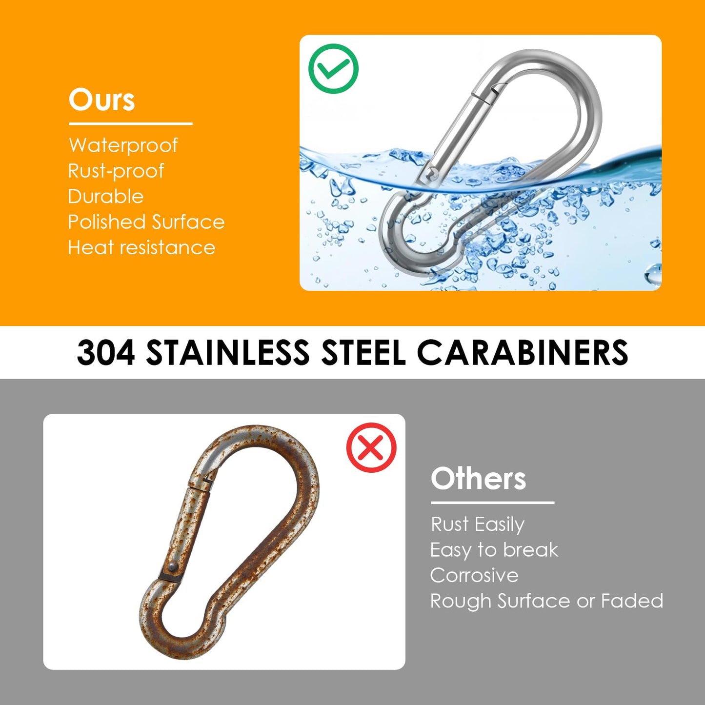 KATUMO 12PCS 2 inch Carabiner Clip, 304 Stainless Steel Spring Snap Hook, Small Metal Clips for Key Chain/Flag/Feeders/Dog Leash/Camping/Hiking/Fishing/Hanging (12)