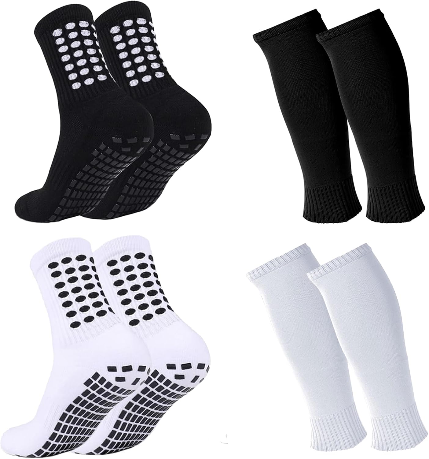2 Set Kids Grip Soccer Socks with Shin Guard Sleeves Non Slip Soccer Leg Sleeve Socks for Boys Girls
