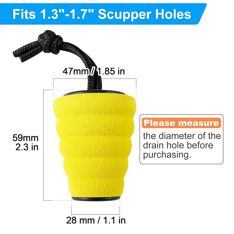 Kayak Scupper Plugs Kit - Universal Drain Plugs, 6 Pack, Yellow
