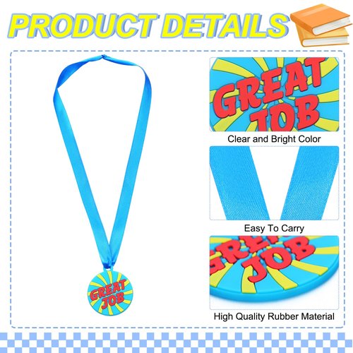 AmazingSpark 60 Pcs Great Job Rubber Medals, 2 Inch Rubber Award Medals Bulk with Ribbon Winner Encourage Team Participation for Trophy Award Prize Competitions Graduation