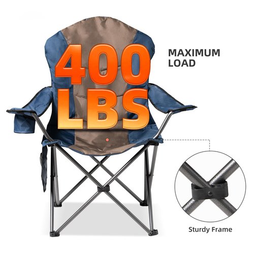 Foristrail 2 Pack Folding Camping Chairs for Adults - High Back Padded Portable Outdoor Lawn Chairs 400lbs Capacity, Adjustable Armrests - Lightweight Camp Chairs Set (Blue & Brown)