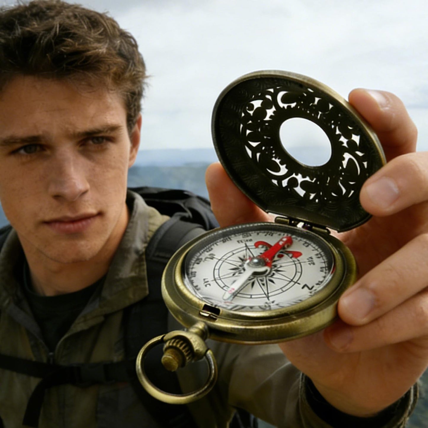 Antique Brass Compass - Waterproof Survival Compass for Hiking & Camping, Vintage Military Gift with Keychain (Kids & Outdoor)