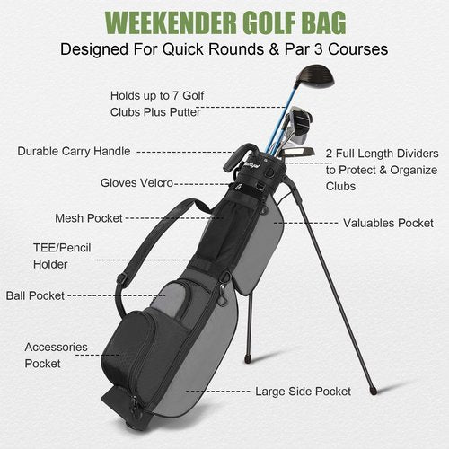 Beutyal Small Golf Bag, Lightweight Golf Stand Bag Portable Par 3 Golf Bag Pitch and Putt Golf Club Carry Bag for The Driving Range, Executive Courses with Shoulder Strap for Men Women