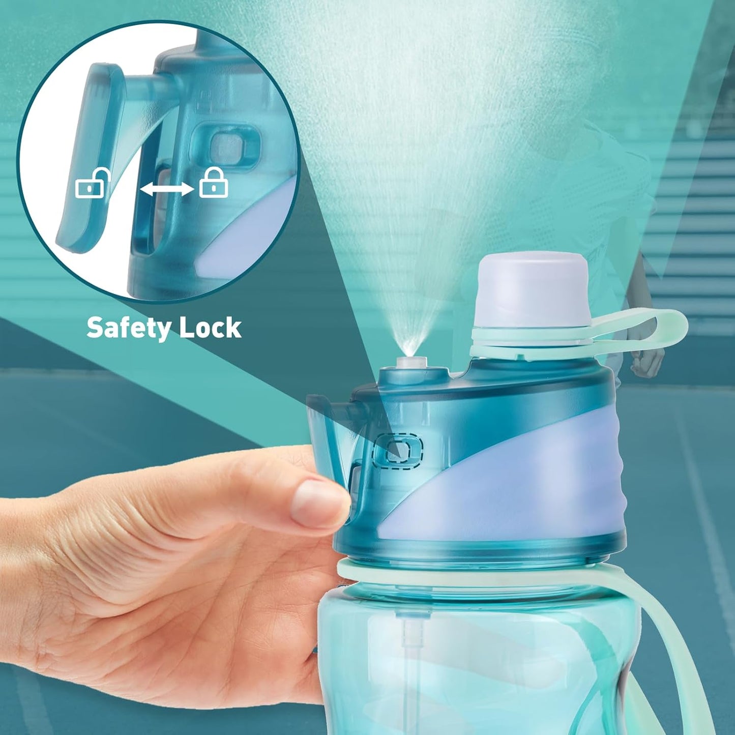 22OZ Misting Water Bottle, 2-in-1 Mist and Sip Water Bottles, Mist Water Bottle for Drinking, Great for Hiking/Running/Outdoor Activity, BPA-Free & Leakproof, Blue
