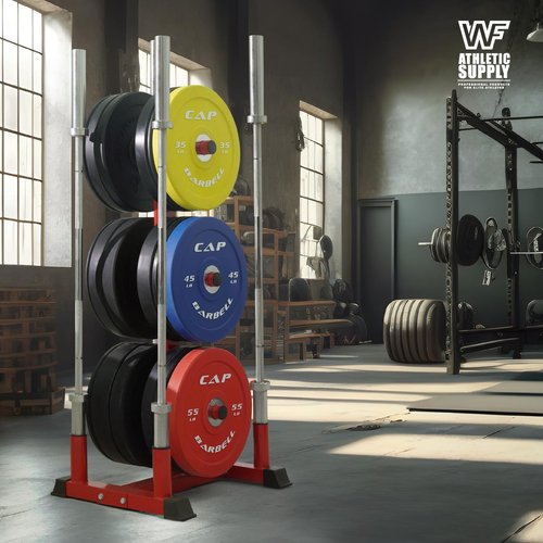 CAPHAUS Olympic Weight Plate Rack for Bumper Plate Storage, w/Barbell Holders and Plate Pegs, Heavy-Duty Olympic Weight Tree for Home Gym, 2 Inch Weight Plate Holder, 4 Holders, Black