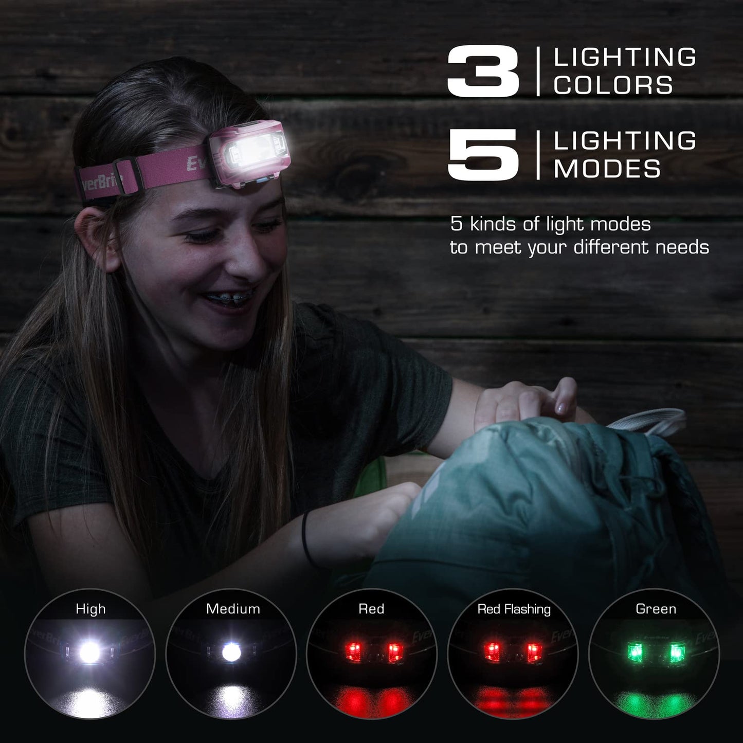 EverBrite Headlamp, 2 Pack Kids Headlamp with Red Light and Memory Function, Head Lamp for Adults and Kids with 5 Modes, Bright Headlamps for Camping, Running, Christmas Gifts, Batteries Included