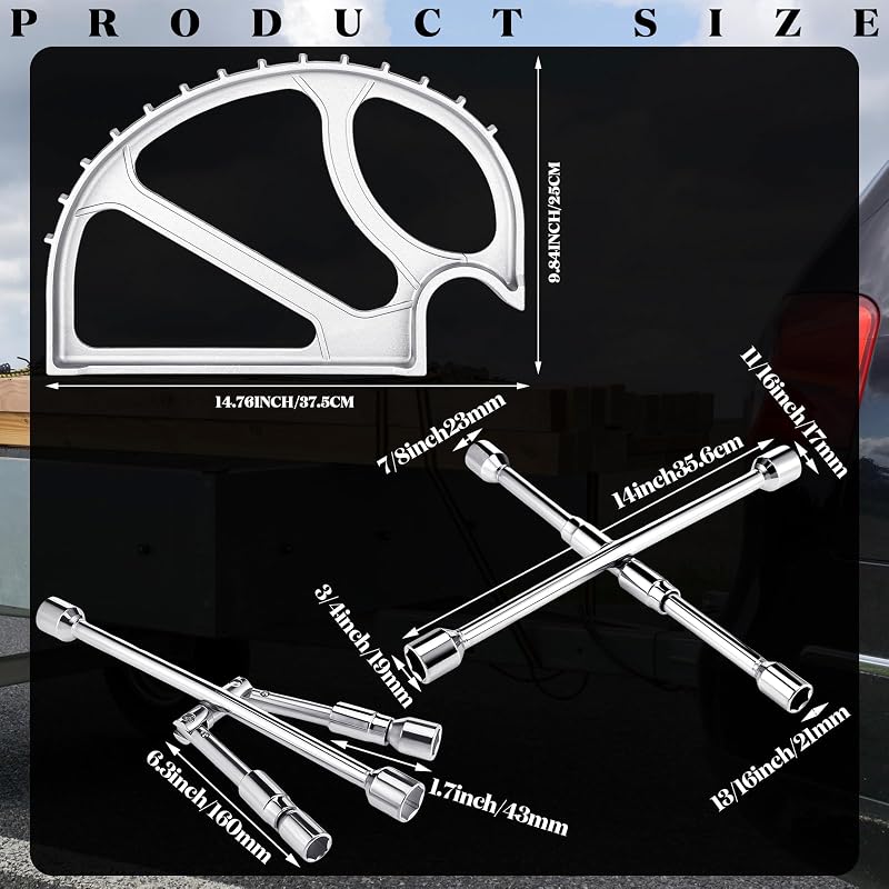 Lasnten 2 Ton Boat Trailer Jack with 14in Universal Folding Lug Wrench Set - Silver
