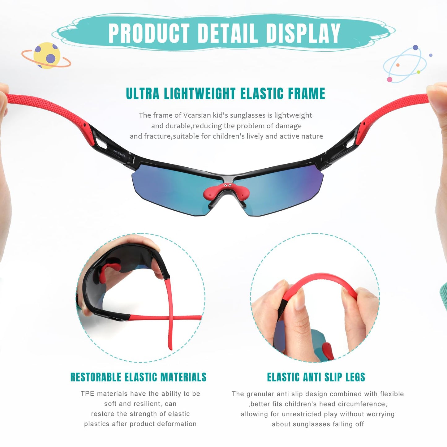 Vcarsian Kids Sunglasses Youth Baseball Sunglasses for Boys Girls 3-12 Polarized Softball Cycling Sports Goggles UV Protection