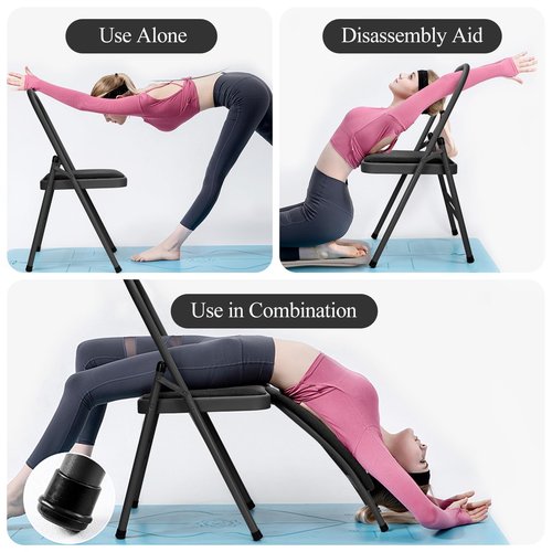 tonchean Yoga Auxiliary Chair with Lumbar Back Support Professional Thickened Foldable Balance Handstand Training Tool Abs & Core Strength Training for Seniors and Adults（Black）