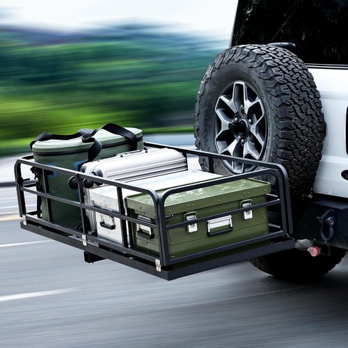 750 Lbs Folding Hitch Mount Cargo Carrier - Hitch-Mounted Cargo Basket，Rear Luggage Carrier for 2" Receiver, Heavy-Duty Luggage Storage for SUV, RV, Truck, and Trailer