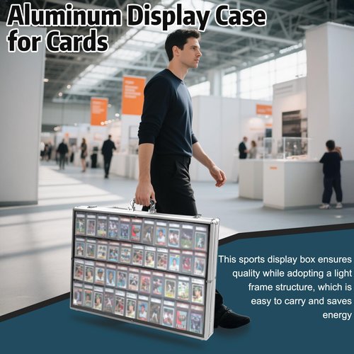 Card Show Display Case Large Aluminum 34"x22", Lockable Trading Card Display Case with Handle, Sports Card/TCG/Jewelry Display Box - Silver