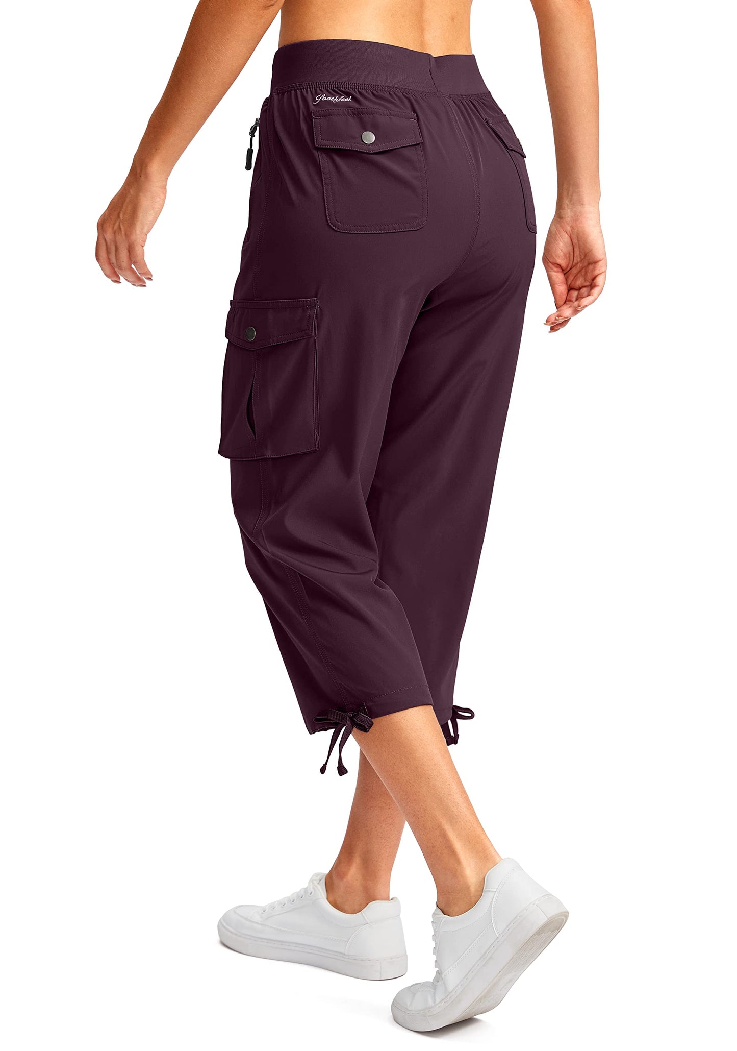 Soothfeel Women's Cargo Capris Pants with 6 Pockets Lightweight Quick Dry Travel Hiking Summer Pants for Women Casual (Wine, 3XL)