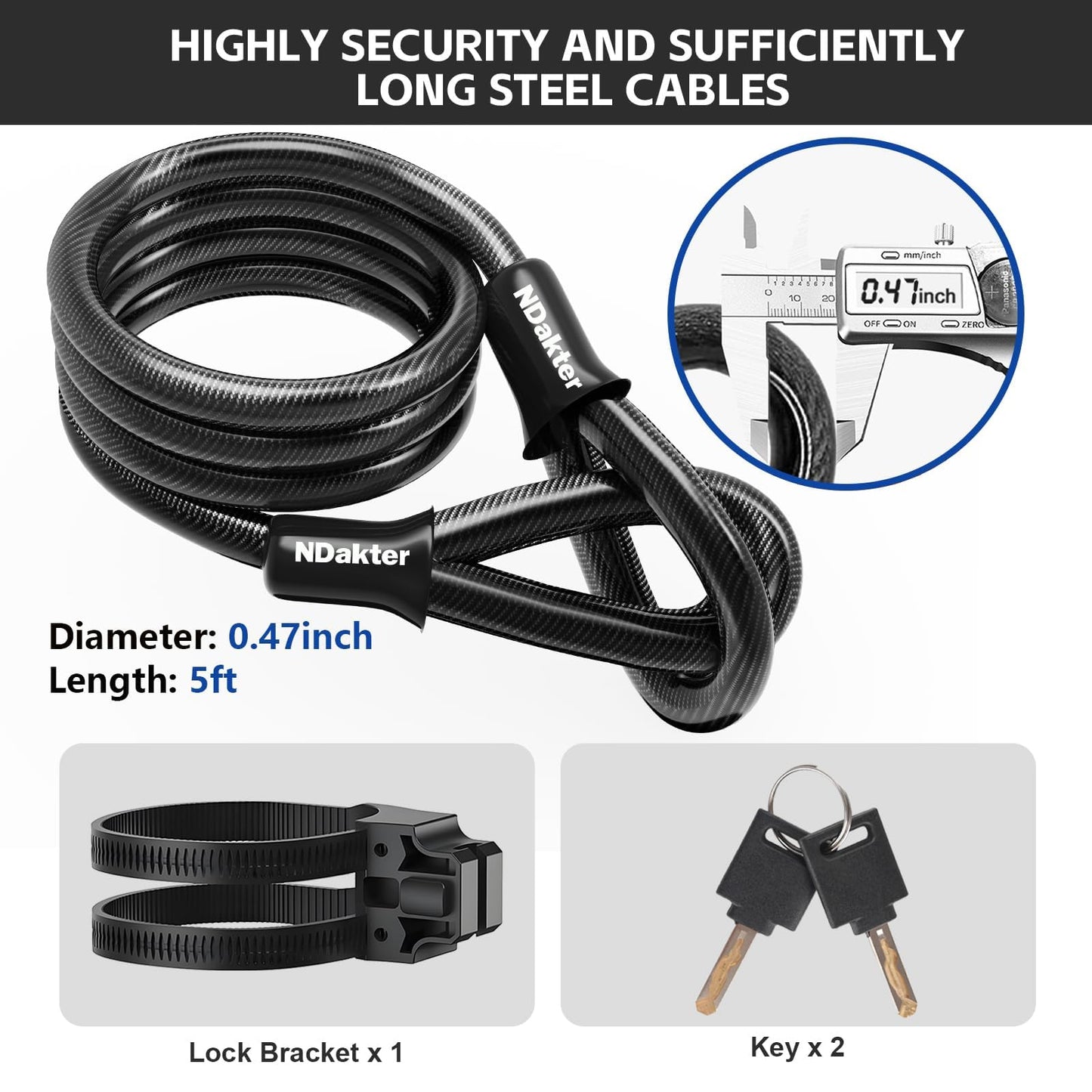 NDakter Bike Locks Heavy Duty Anti Theft, 18mm Bicycle Combo U Lock, 4-Digit Resettable Large Combination Lock with 5FT Steel Cable and Bracket, for Electric Scooter, Ebike, Motorcycle (Blue)