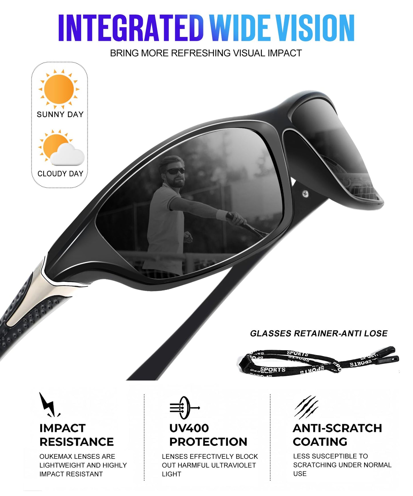 OUKEMAX Polarized Sunglasses-Men Sports Sunglasses: Mens Sunglasses Polarized Running Sun Glasses Driving Fishing 3 Packs