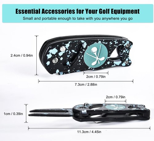 SYNATANA Golf Divot Repair Tool, 3 in 1 Compact Ball Marker Divot Tool, Foldable Golf Divot Tool for Repair & Maintain Green, Golf Essential, Ideal Gift for Golf Enthusiasts Black, 1 Pack