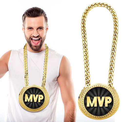 Tondiamo Sports MVP Turnover Chain Medal 6" Big Gold Champ Award Necklace Chain Baseball Basketball Football Soccer Softball Volleyball Sports Competitions Prize Gifts and Party Favors(MVP)