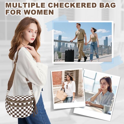 ETOYA Checkered Crossbody Bum Bag for Women Nylon Gold Blush Bumbag Large Belt Bag for Mom Emmafy Handbags Wallets with Adjustable Strap Roomy Casual Fanny Pack for Travel Outdoors