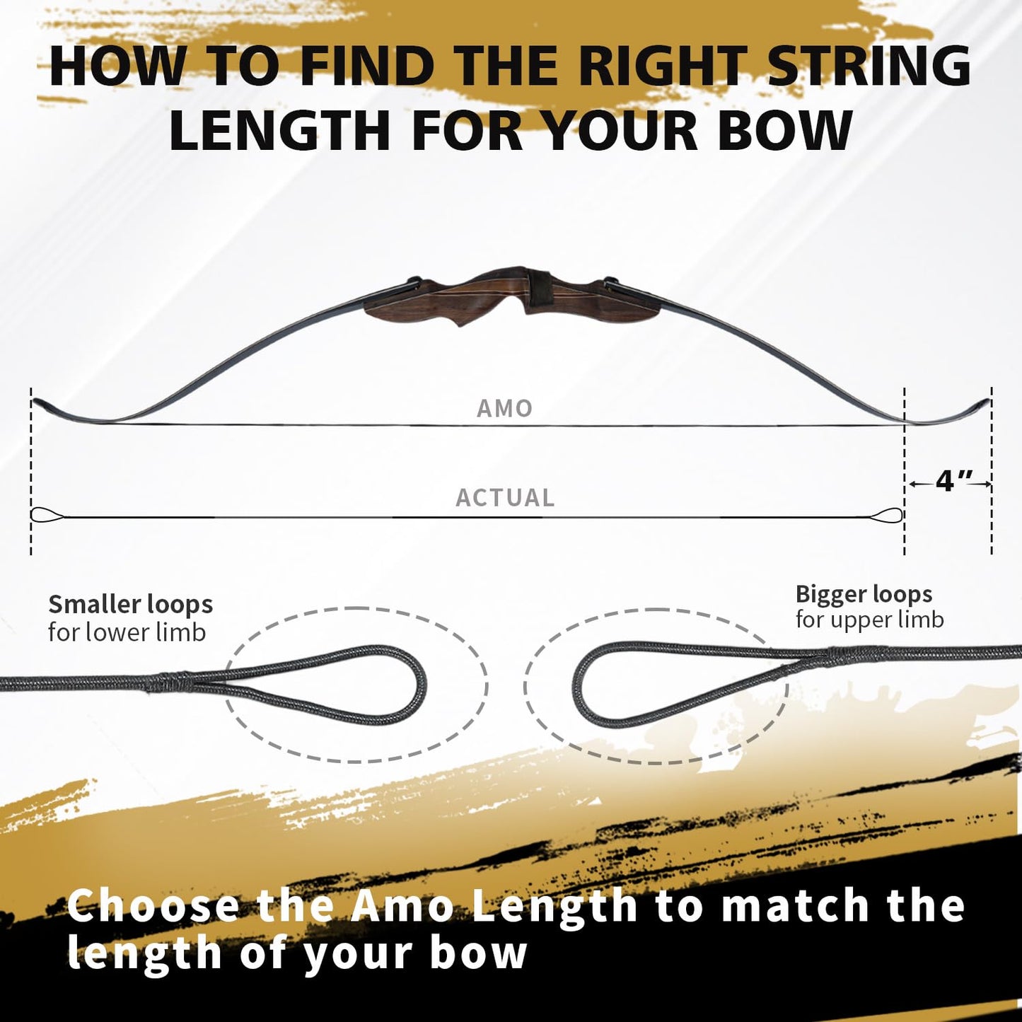 LWANO B55 Bow String,Replacement for Archery Recurve Traditional & Longbow Bowstring,12/14/16 Strands 48-70in,2 Brass Nocks Included (14 Strands (Recommended up to 50 lb), AMO 60"(Actual Length 56"))
