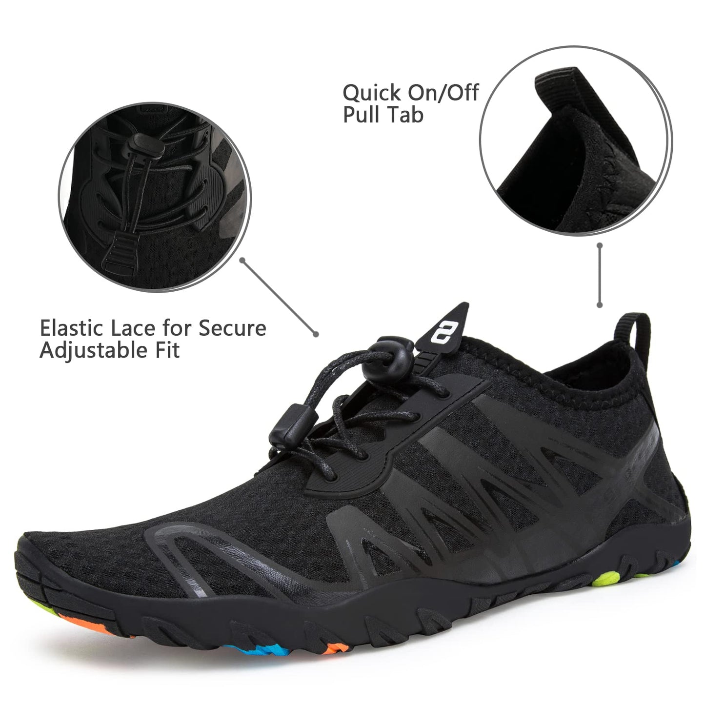 WateLves Water Shoes Mens Womens Barefoot Beach Swim Shoes Quick-Dry Aqua Socks Pool Shoes for Surf Yoga Water Aerobics (All Black, 42)